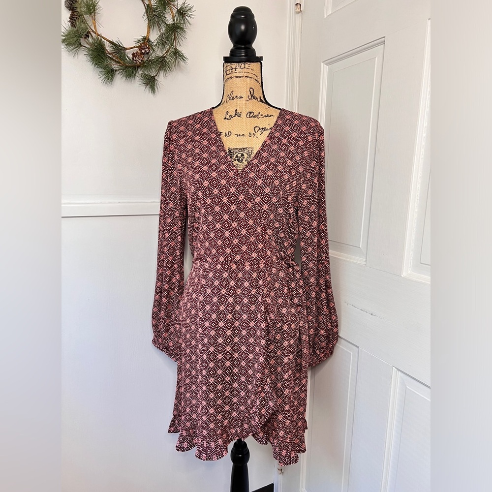 Band of Gypsies Crinkle Gauze Faux Wrap Dress NWT
